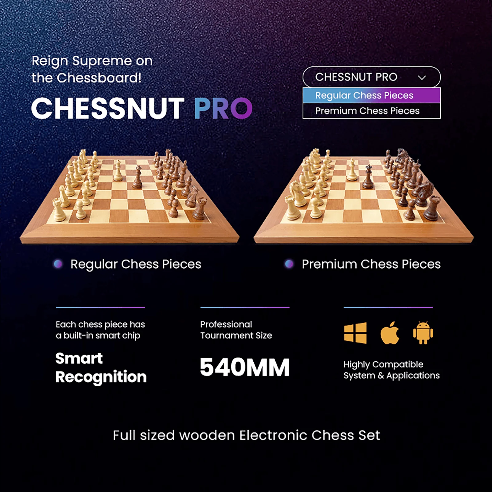 Chessnut Pro - Full sized wooden Electronic Chess Set with Regular chess pieces - Image 3